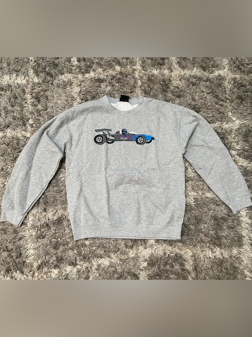 Thrasher Racing Car Gray Fleece Pullover Crew Neck Sweatshirt